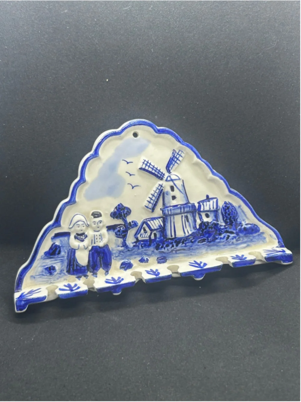 Vtg Royal Delft Small Dutch Windmill Wall Hook Rack One Size White Blue